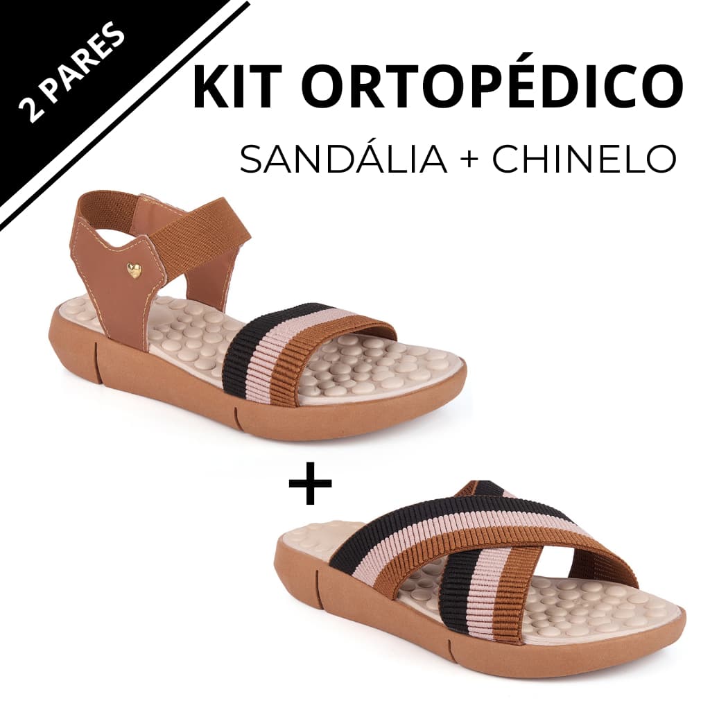 Kit 2 Pares Chinelo + Sandália Feminina Ortopédica Palmilha Massageadora Casual Leve Macio Confortável Sola de Eva