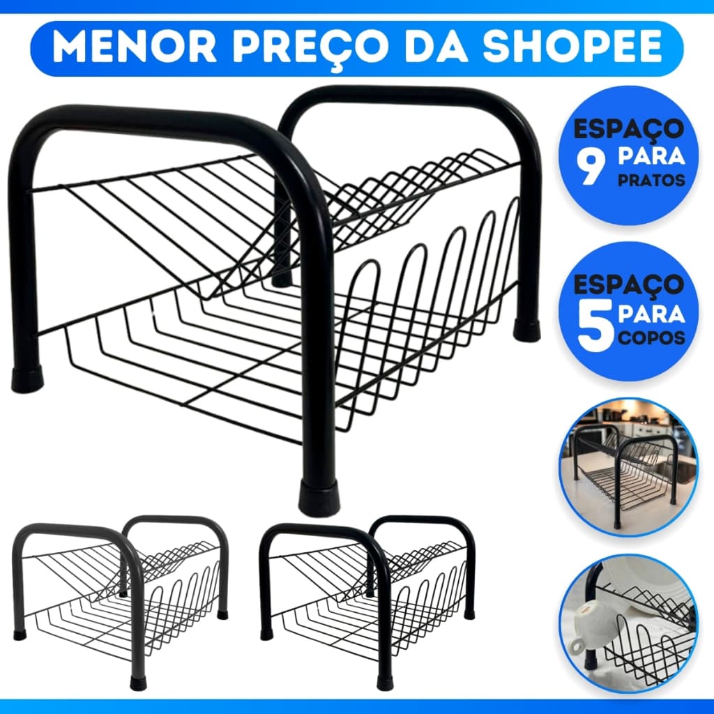 Escorredor De Louças Versátil Duplo Compacto Secador Copos 9 Pratos 2 Andares