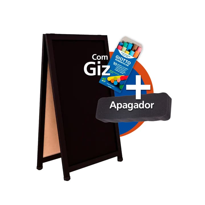 Cavalete Calçada Rua Duplo 100x60cm + Giz 10 unidades + 1 Apagador