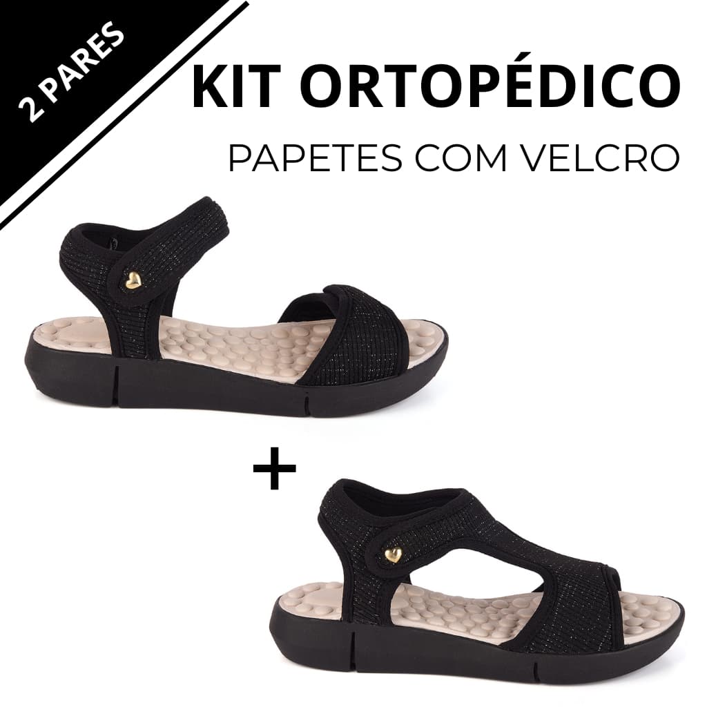 Kit 2 Pares Papete + Sandália Feminina Ortopédica Palmilha Massageadora Casual Leve Macio Confortável Sola de Eva