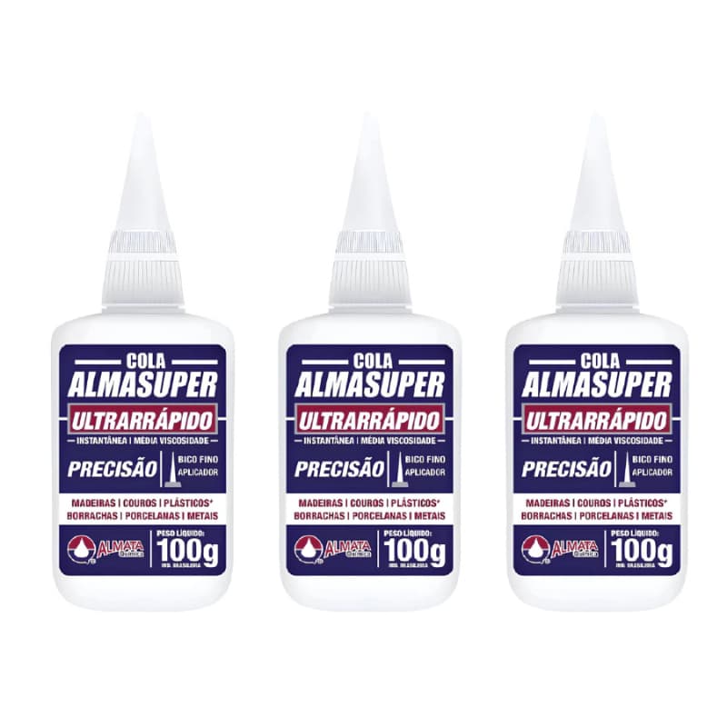 Kit 3 Cola Instantânea Almasuper Precisão 100g
