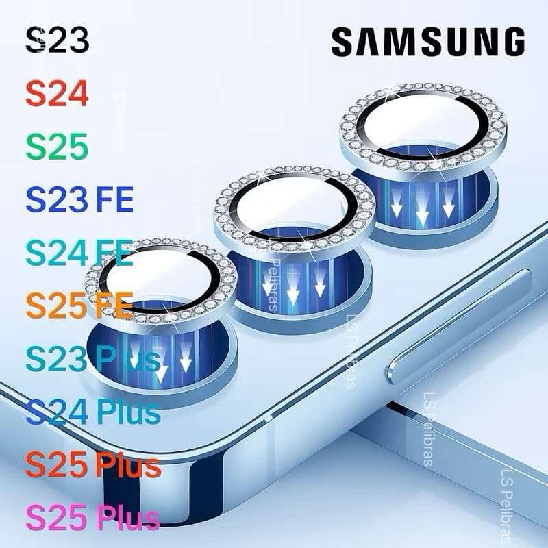 KIT STRASS PELICULA LENTE CÂMERA BRILHANTE SAMSUNG S23-S24-S25-S23Fe-S24Fe-S23plus-S24plus