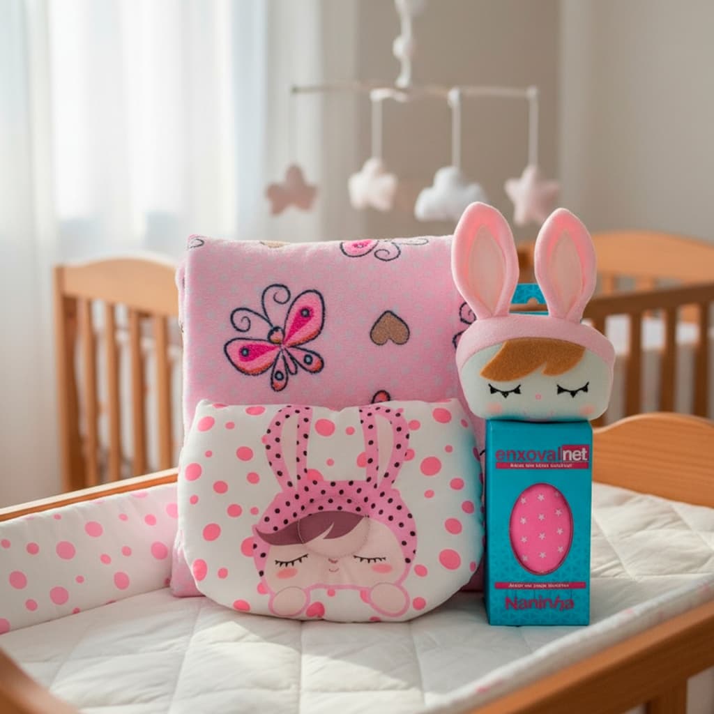 KIT PRESENTE MATERNIDADE 3 PEÇAS MAMÃE BEBÊ COM NANINHA, MANTA E TRAVESSEIRO ANATOMICO RN