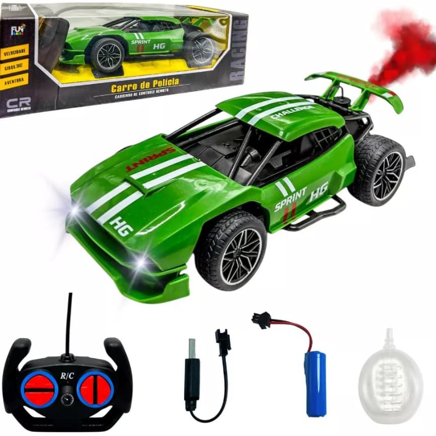 Carrinho Controle Remoto Recarregável Solta Fumaça Com Luz Drift