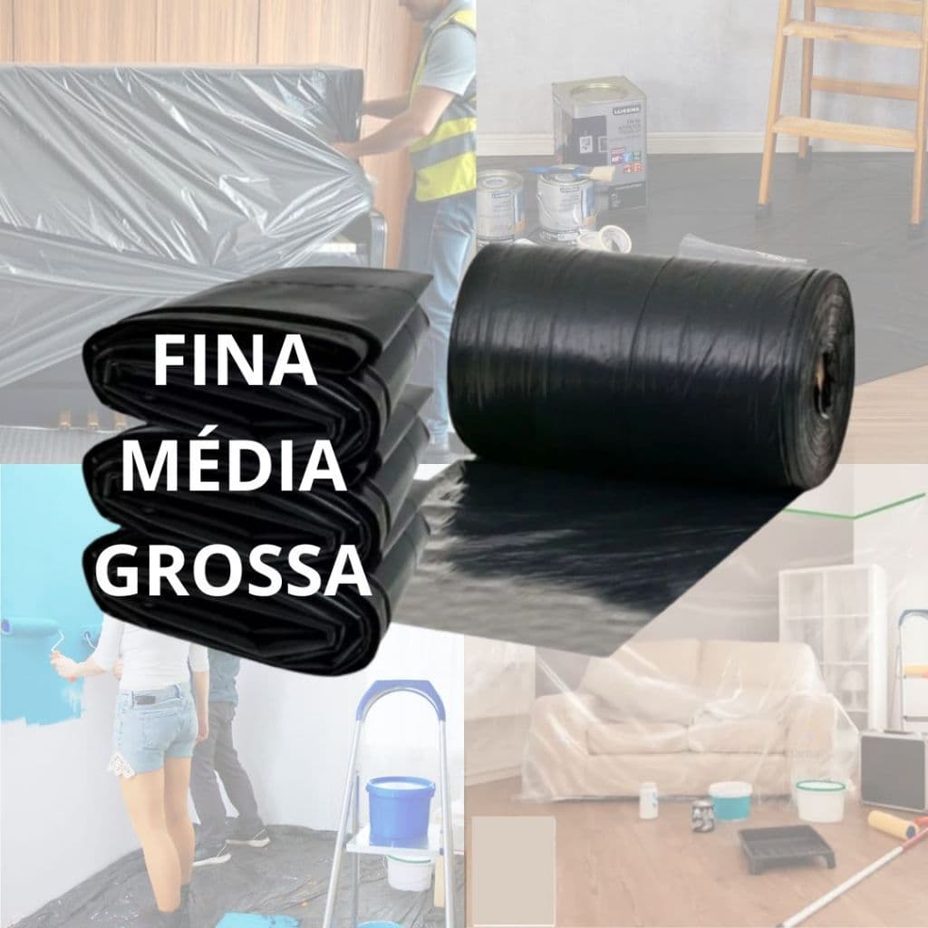 Lona Plástica Preta Para Proteção De Piso, Pintura, Obra, Embalagem Fina Média Grossa até 100 micras