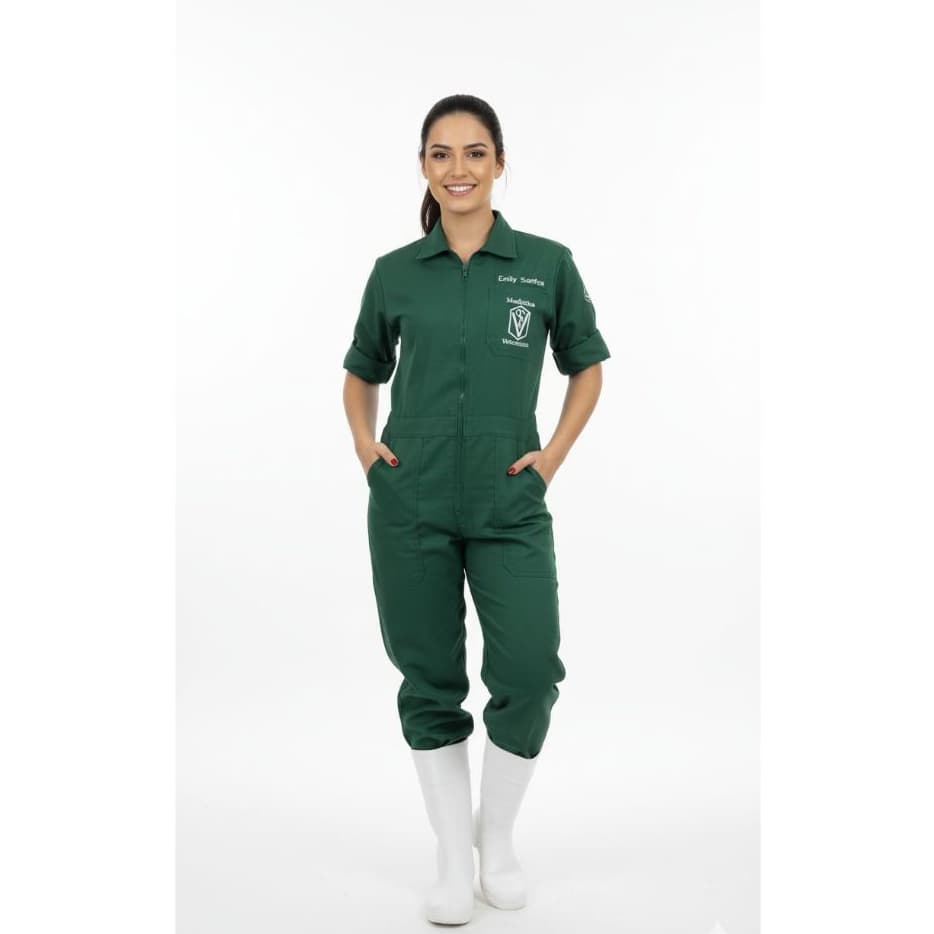 Macacão feminino no brim  personalizado medicina veterinária, manga curta ou manga longa
