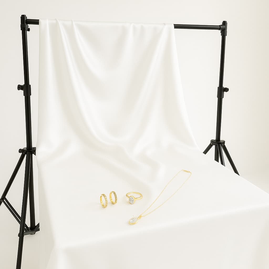 Tecido Cetim Liso Branco Charmousse 1,40x1,00m Cenário Foto Semijóia