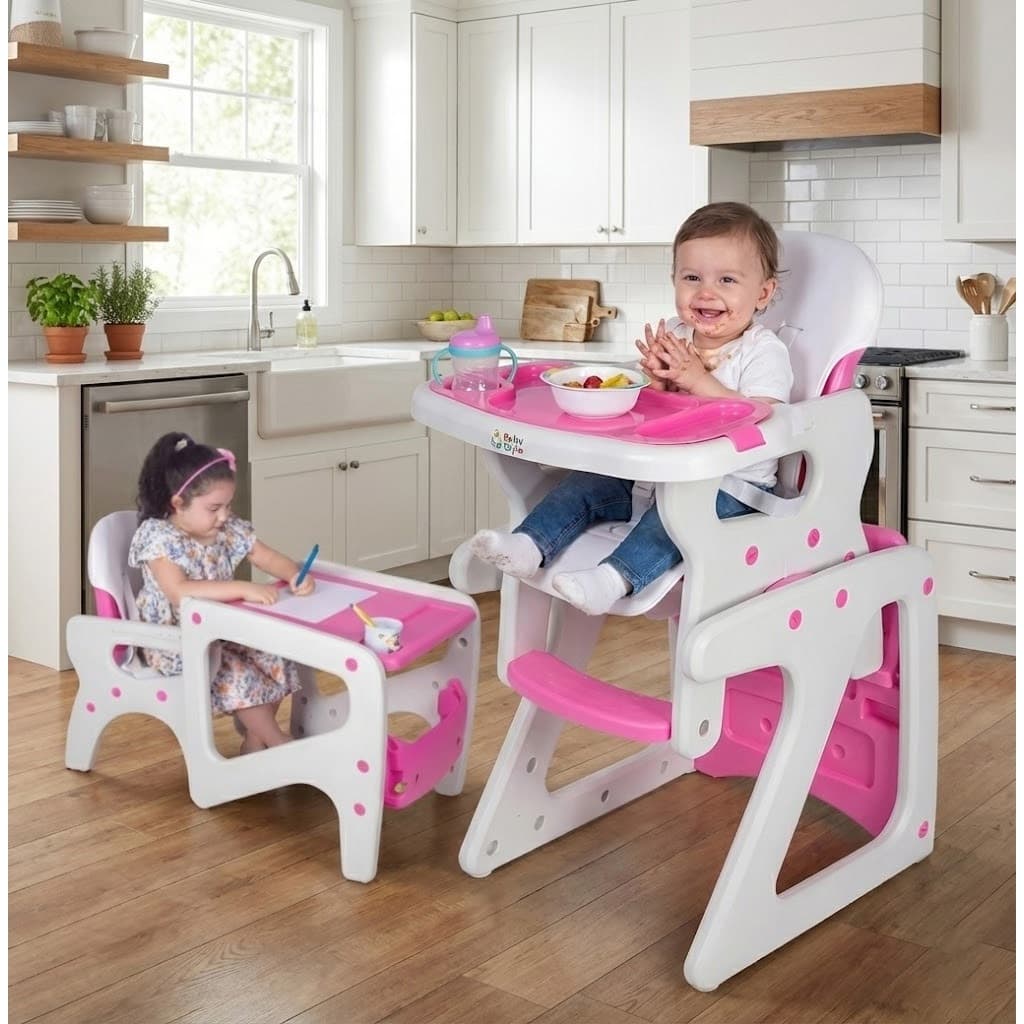 Cadeirão de Alimentação Bebê 2 em 1 Vira Mesinha Cadeira Alta Infantil Refeição com Bandeja Dupla