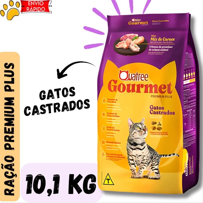 Ração Gatos Castrados Quatree Gourmet Mix de Carnes 10,1Kg