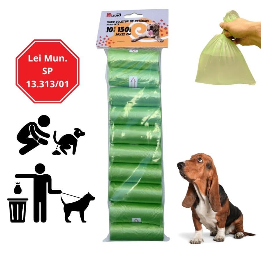 Kit 10 Refil Rolinhos Cata Caca 150 Saquinhos Higiênicos p/ Pet Cachorro Cão