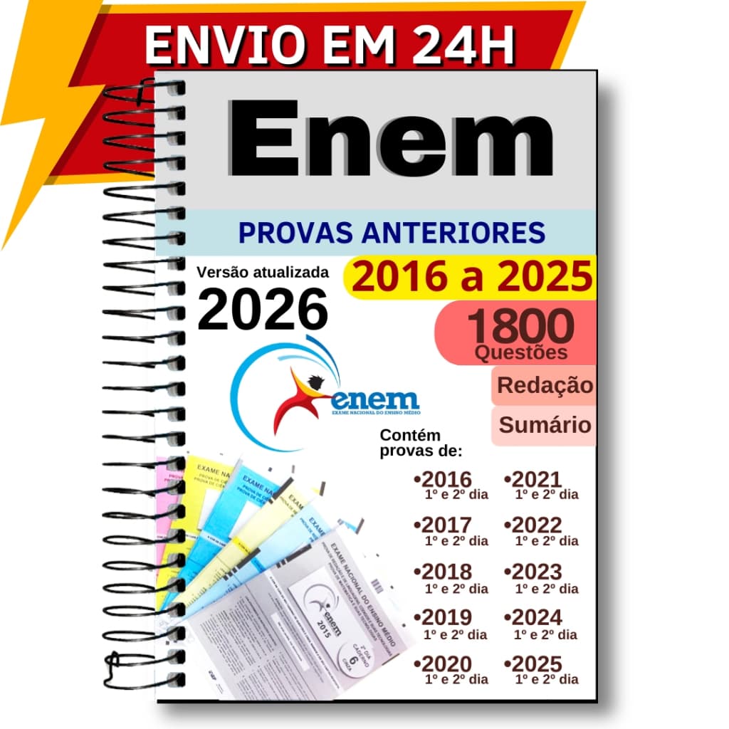 Apostila Enem 2026 Provas Anteriores 10 Anos De Questões 2016 A 2025 Com Gabaritos