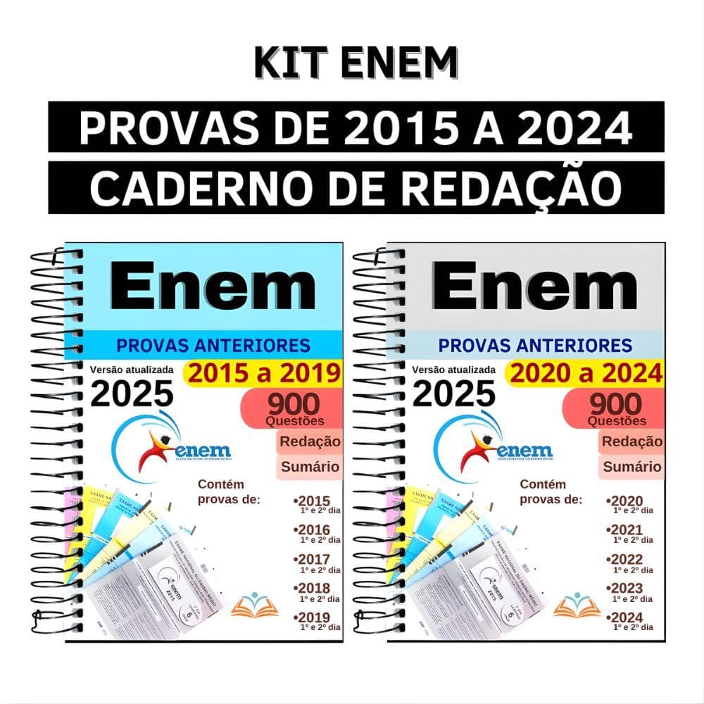 Apostila ENEM 2026 – Kit com 10 Anos de Provas Anteriores + Redação + Gabaritos Oficiais