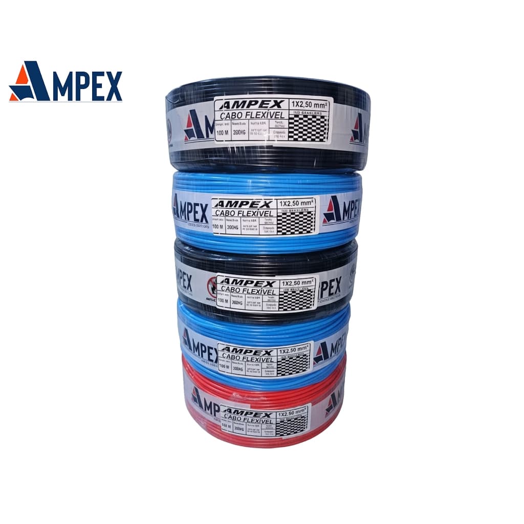 Fio Elétrico Cabo Flexível 2,5mm Rolo de 100m – Certificado INMETRO | Anti-chamas | Ampex