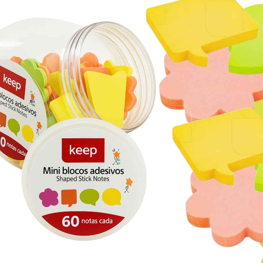 Mini Bloco Post It Adesivos Coloridos Sortidos com 60 folhas Tamanho 45x45mm Alta Aderência