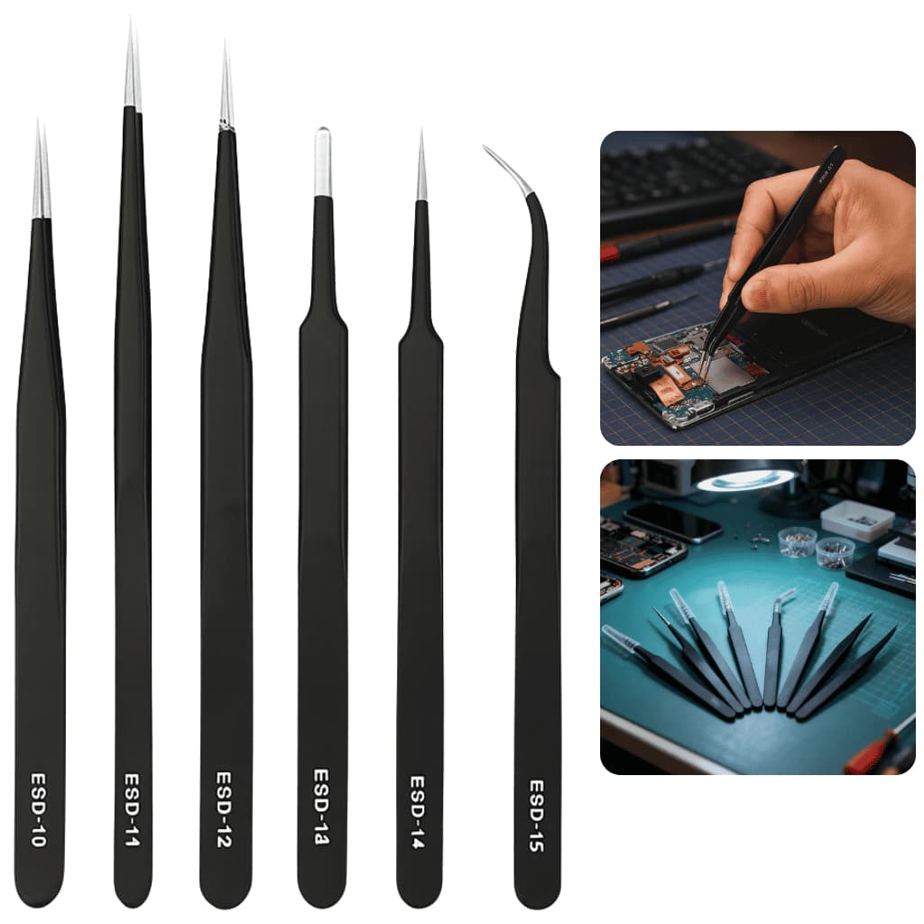Kit 6 Pinças Antiestáticas De Precisão Para Manutenções