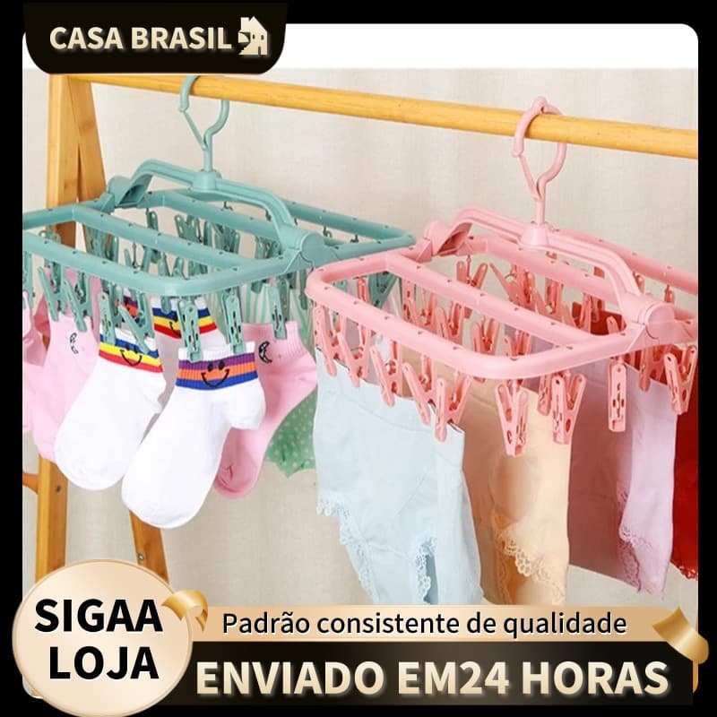 Varal Calcinha Meia Cueca Peça Intima com 32 Prendedores Reforçado