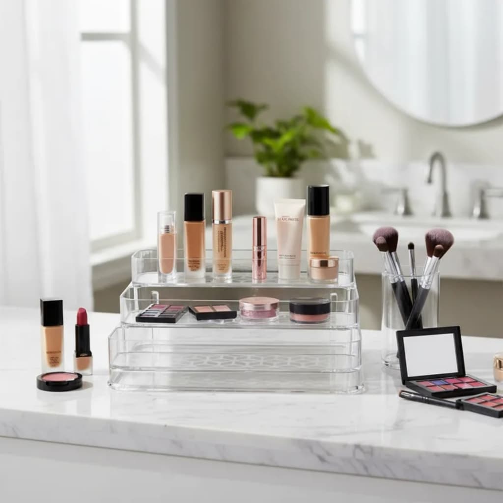 Organizador Acrílico Para Maquiagem Perfume Multinível 3 Andares  Expositor Porta Makes e Cosméticos