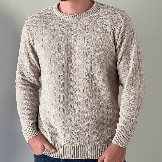 Blusa Masculina Inverno Manga Longa Sueter Trico Detalhes Mosaico Casual Luxo