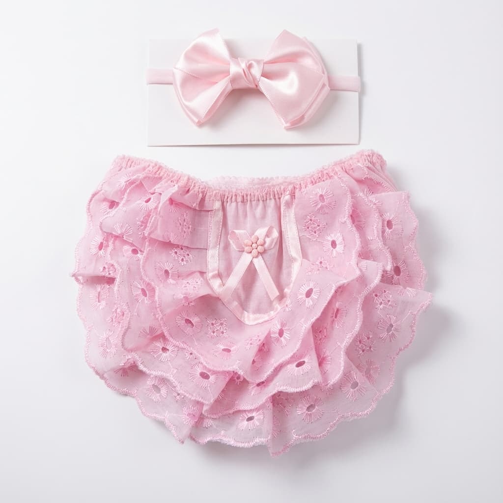 Calcinha Infantil Menina Renda Babado Bunda Rica Super Macia + Laço