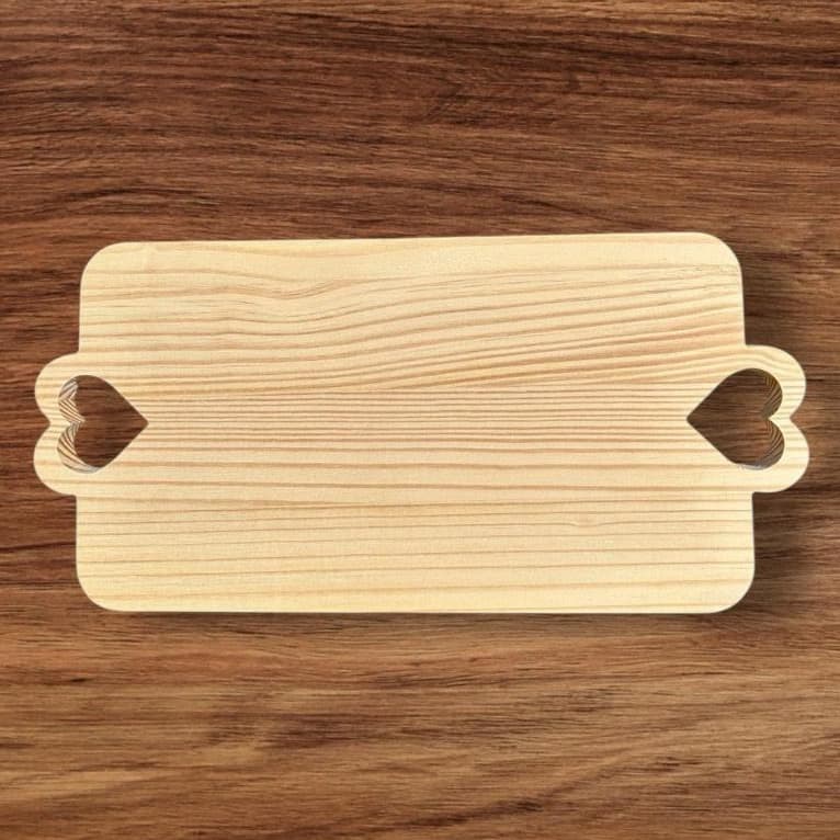 Tábua de Servir Alça de Coração Mesa Posta Frios Petisco Café Madeira Pinus