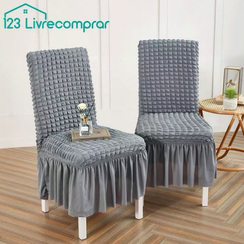 KIT4/6/8 Capa de Cadeira Elastico com Babado Decoracao Protetor para Sala de Jantar Cozinha
