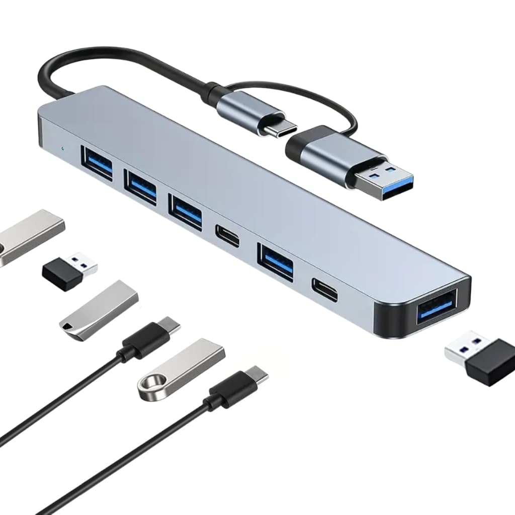 Adaptador Hub USB 3.0 Tipo-C Extensor Multiportas 7 Portas em 2