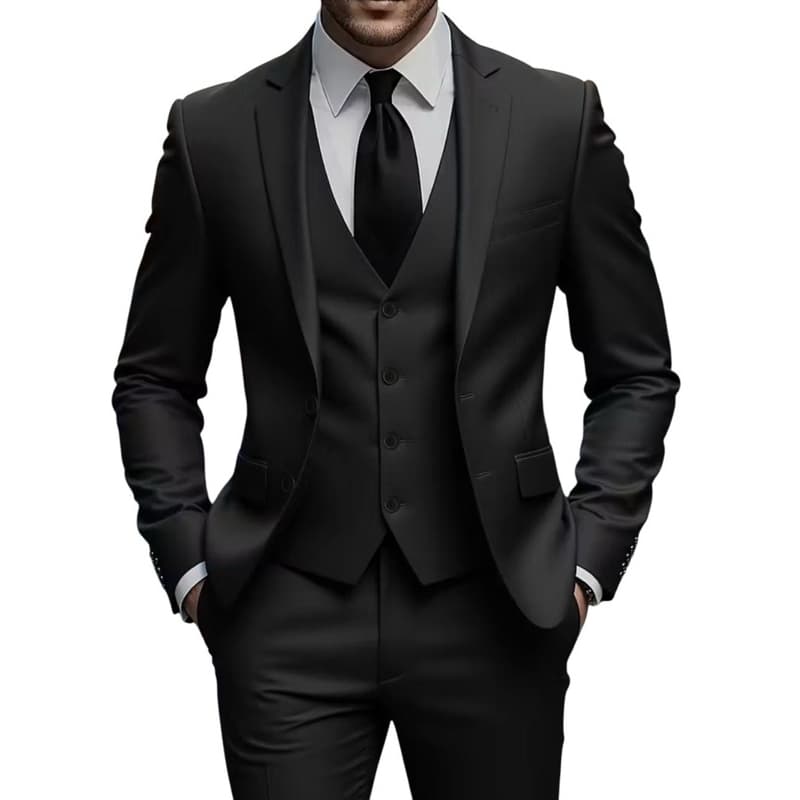 Terno Slim Oxford Premium Preto Kit Completo ( Paletó + Calça + Colete )