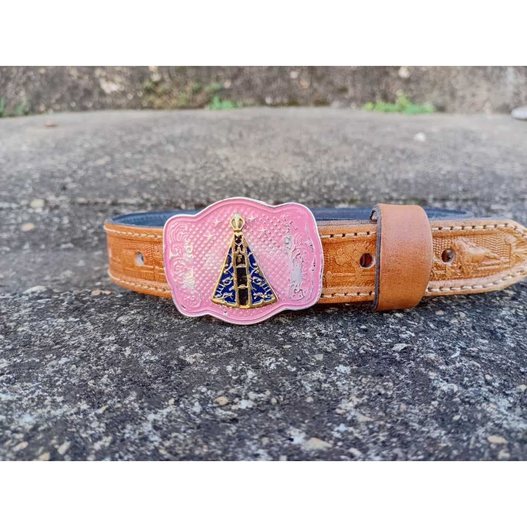 cinto feminino infantil de couro entalhado com fivela country