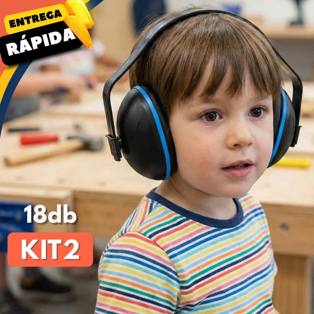 Kit Abafador de Proteção Auricular para Criança Autista Obras EPI Anti Ruído Resistente Confortável Protetor de Orelha
