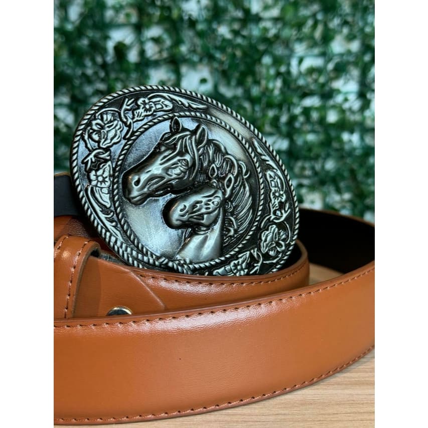 Cinto Infantil Fivela Country Cowboy Unissex Fivela de Cavalinho Dourado e Prata