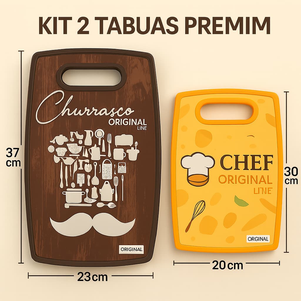 Cojunto Kit 2 Peças Tábua de Corte Carne e Legumes Retangular Resistente Cozinha 20x30cm e 23x37cm