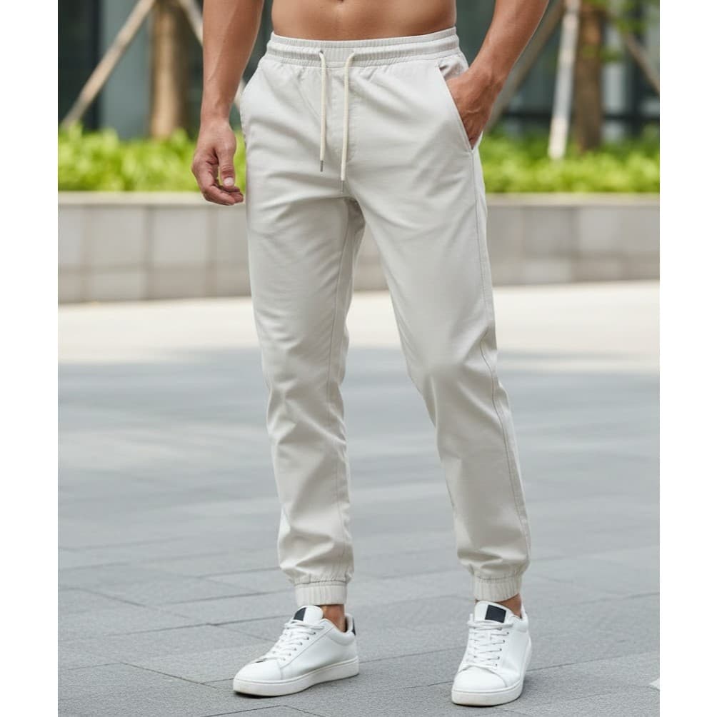 Calça Jogger Masculina de Sarja Premium Slim Fit Com Cordão E Elastano