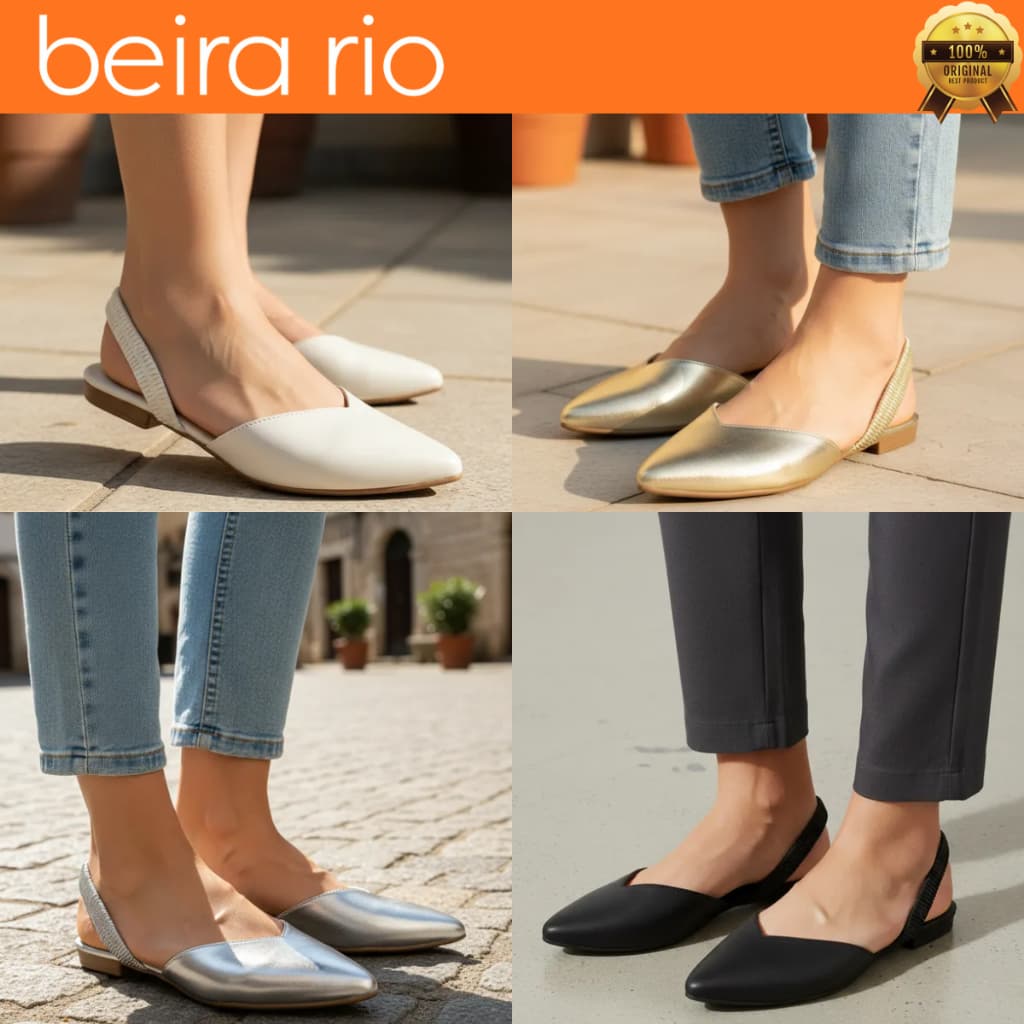 Sapatilha Beira Rio Feminino Sandália Rasteira Casual Mule Bico Fino Slingback Calce Fácil Original