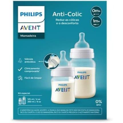 Kit 2un Mamadeira Philips Avent Anti-colic - 125ml + 260ml Transparente
