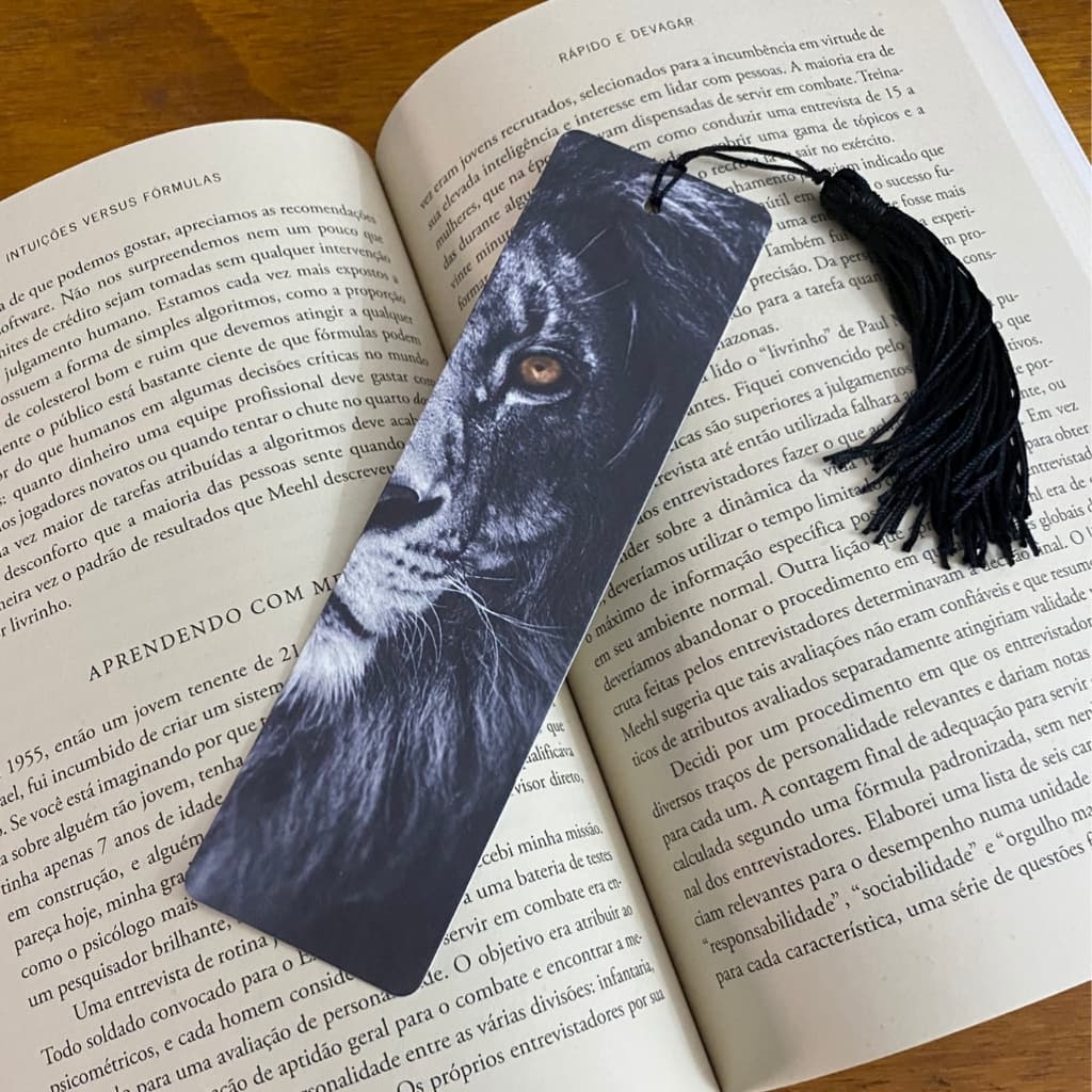 Marcador de Páginas especial com tassel - Leão - Textura linho - Ler & Ser - Seja Mais