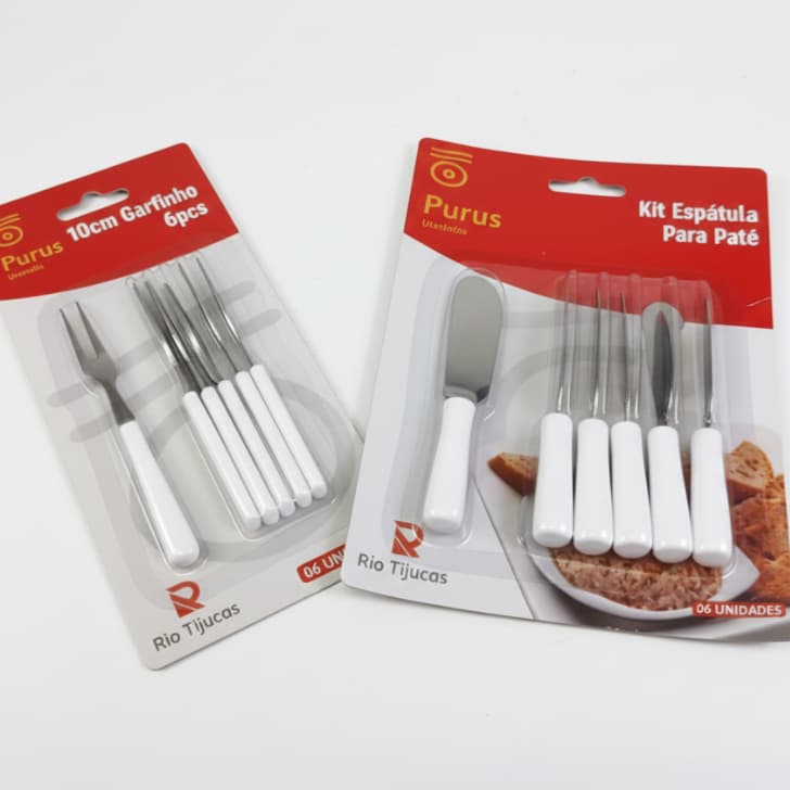 Espátula De Manteiga & Garfinho De Petisco 12 Peças Inox Plástico Branco Preto