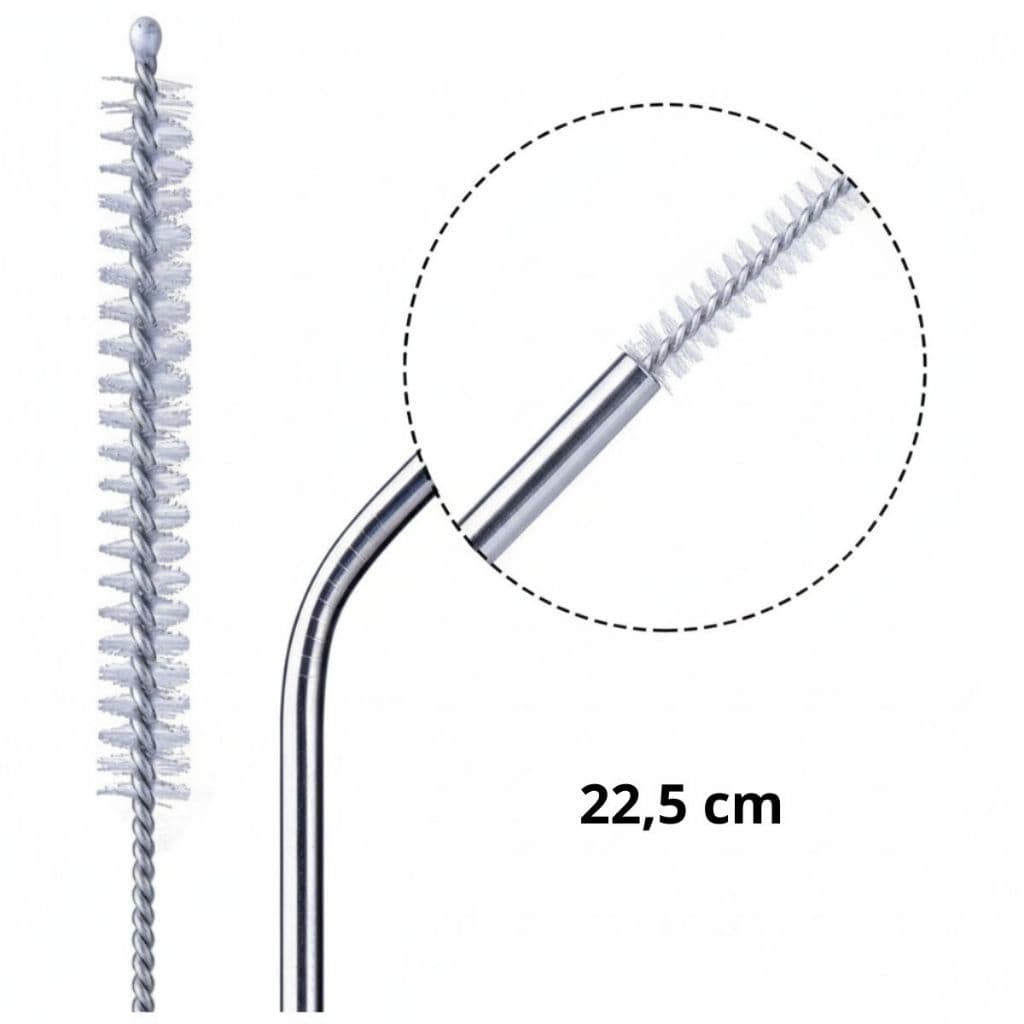 Kit 3 Escovas Flexíveis Para Limpeza Profunda de Canudos Reutilizáveis 22,5 cm Inox E Nylon