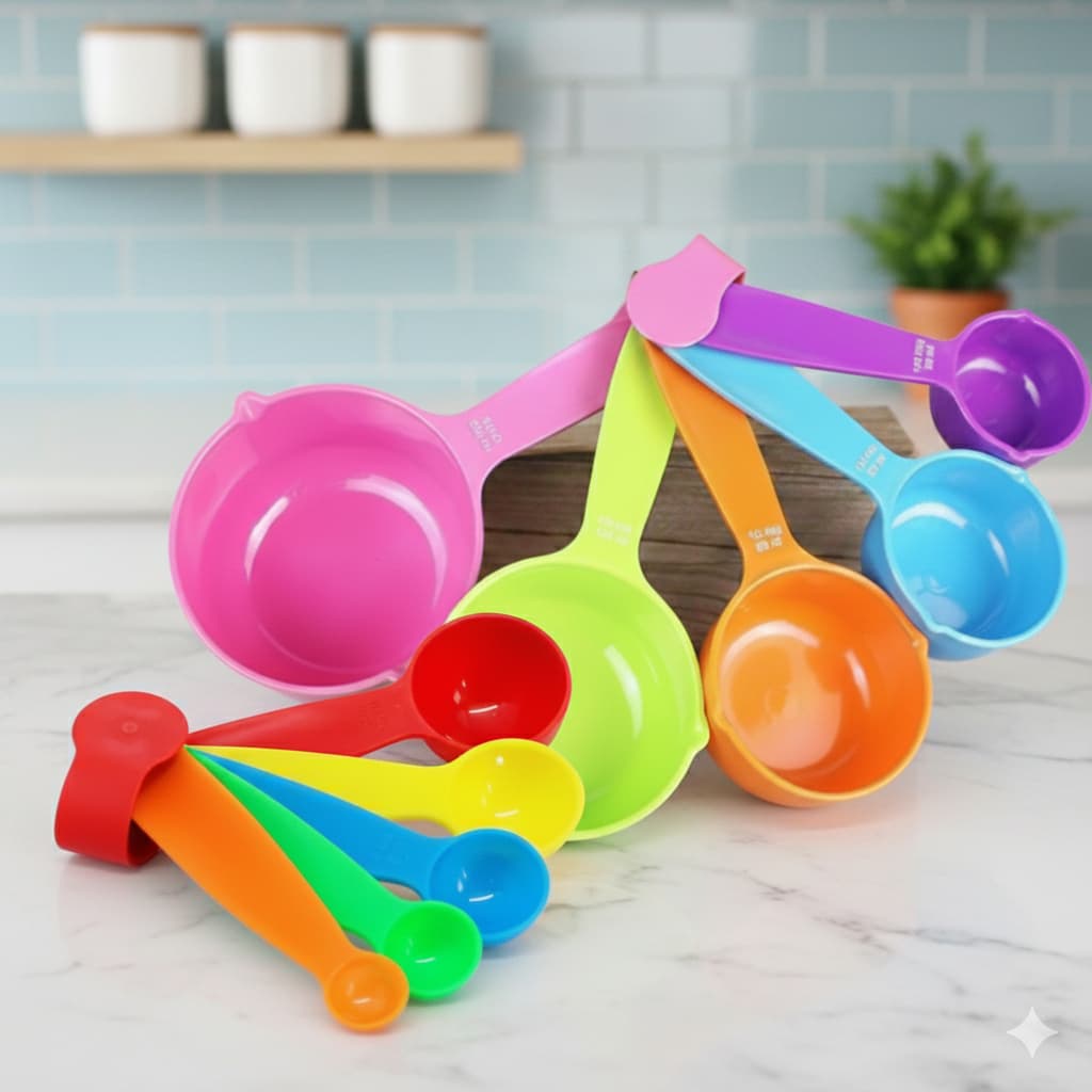 Medidores Culinário 10 Peças Xicara E Colher Colorido Plástico Resistente Cozinha Confeitaria