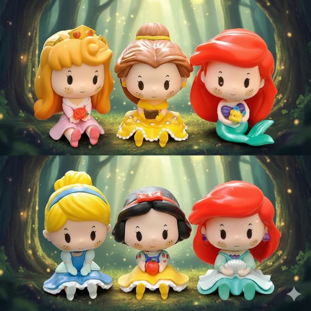 Mini Princesas da Disney - Ariel, Branca de Neve, Aurora, Bela e Cinderela