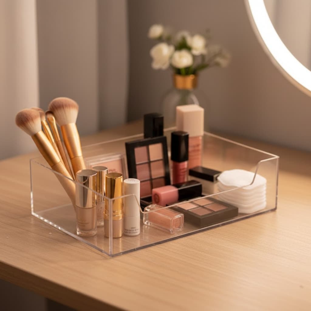 Bandeja Decorativa Multiuso Organizadora Maquiagem Perfume Lavabo Caixa Acrilica Transparente Mesa