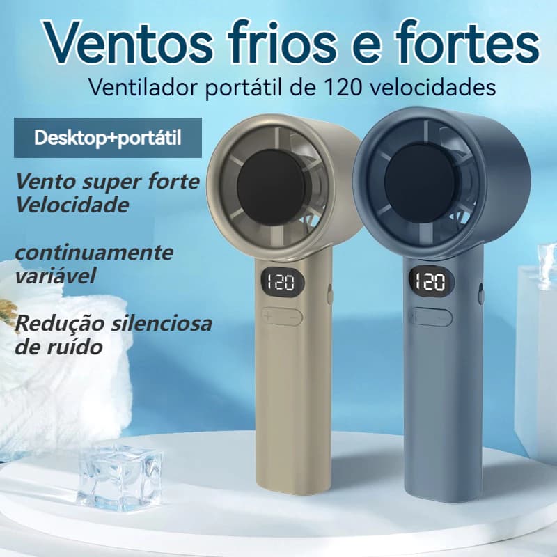 Ventilador Portátil Turbofan De 120 Velocidades Elétrico Recarregável USB Com Display Digital
