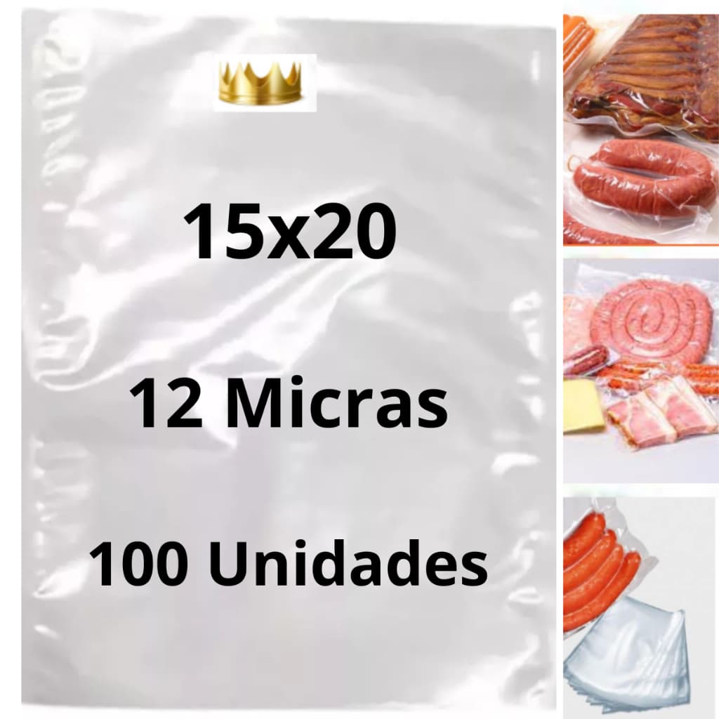 Saco de Embalagem a Vácuo para Alimento 15x20 12 micras - 100 Unidades