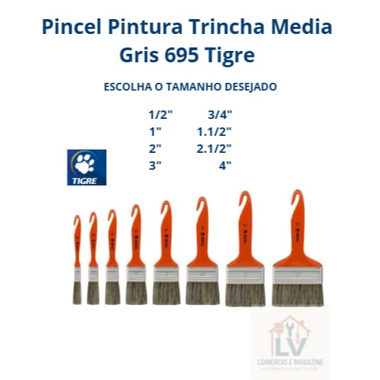 Pincel Pintura Trincha Media Gris 695 Tigre - Escolha o Tamanho