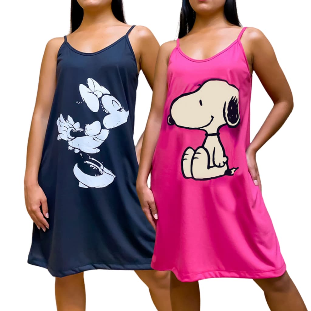 Kit com 2 camisolas regata alcinha malha confortável e fresquinha desenhos personagens fofos