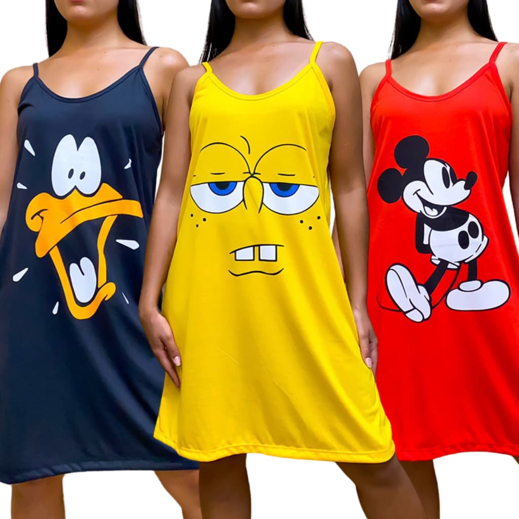 Camisola Feminina Regata Alcinha Personagem Desenhos Divertidos Malha Novo Modelo Lançamento Verão