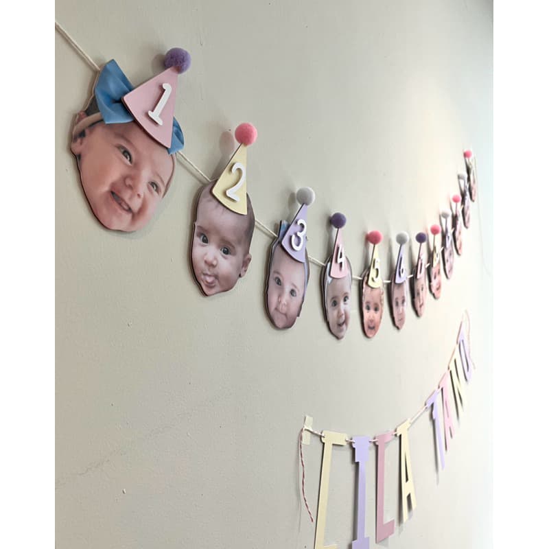 Varal de rostinhos | Varal nome | Topinho de doce personalizados para aniversário. Produtos separados. Chapéu com Pompom