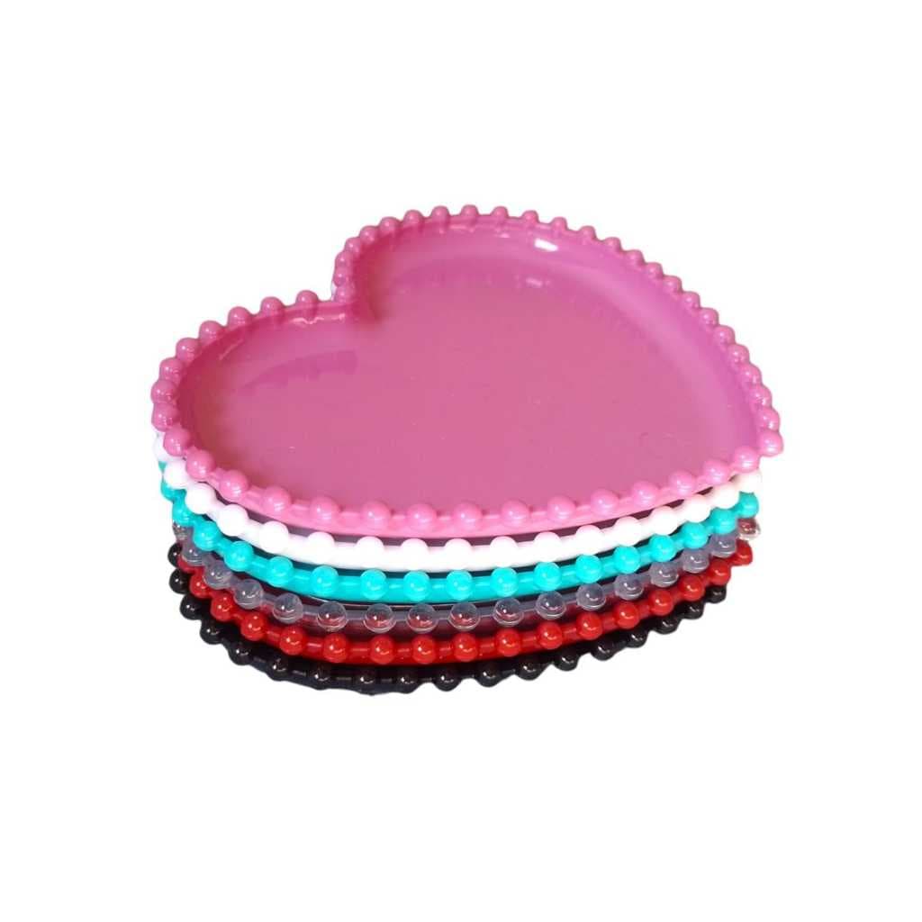 Kit 3 Pires Coração bordas Bolinha Acrílico ou Prato Sobremesa um Charme Ideal para Presentear