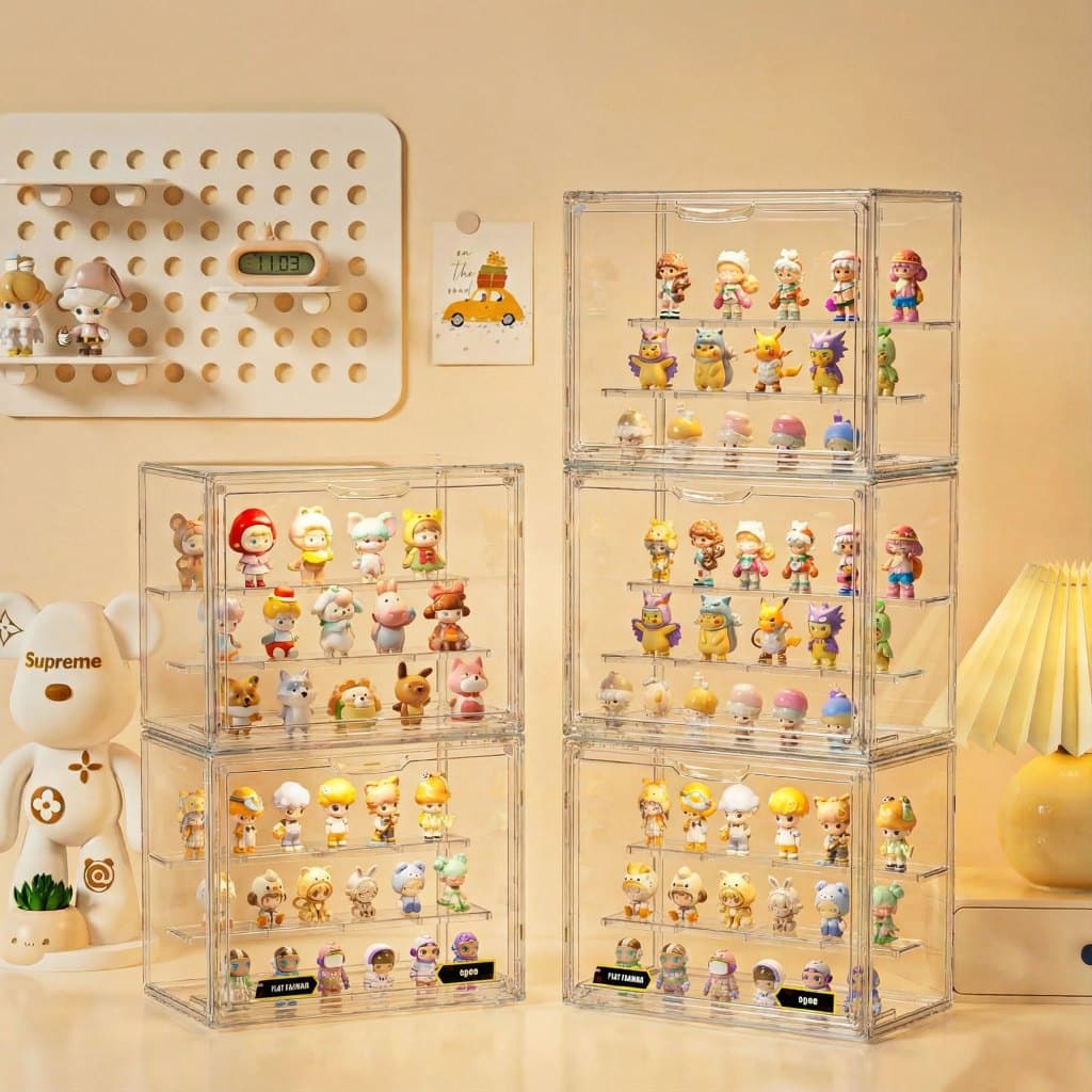 Kit 1/2/4 Caixa de Armazenamento para action figure estante de exibição com tampa grande porta magnética empilhável