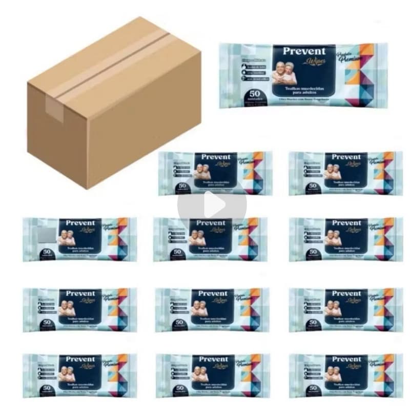 KIT  Lenços Umedecidos Geriátricos Prevent | Caixa Toalhas Adulto Banho de Leito Sem Álcool Prevent