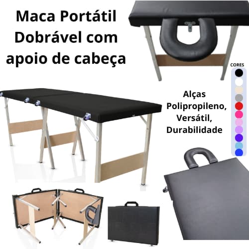 Maca dobrável portátil  PRETA BRANCA ROSABB PINK LILAS com APOIO de Cabeça  Estética/Massagem/Cílios/Tatuagem- 240kg